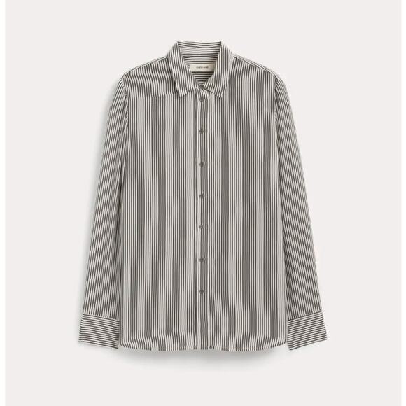 EVERLANE The Must-Have Shirt in 100% Washable Silk Black Micro-stripe 6 Preppy - Picture 2 of 8
